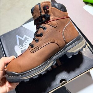 Rocky Brown Lace-Up Work Boots with Black Collar